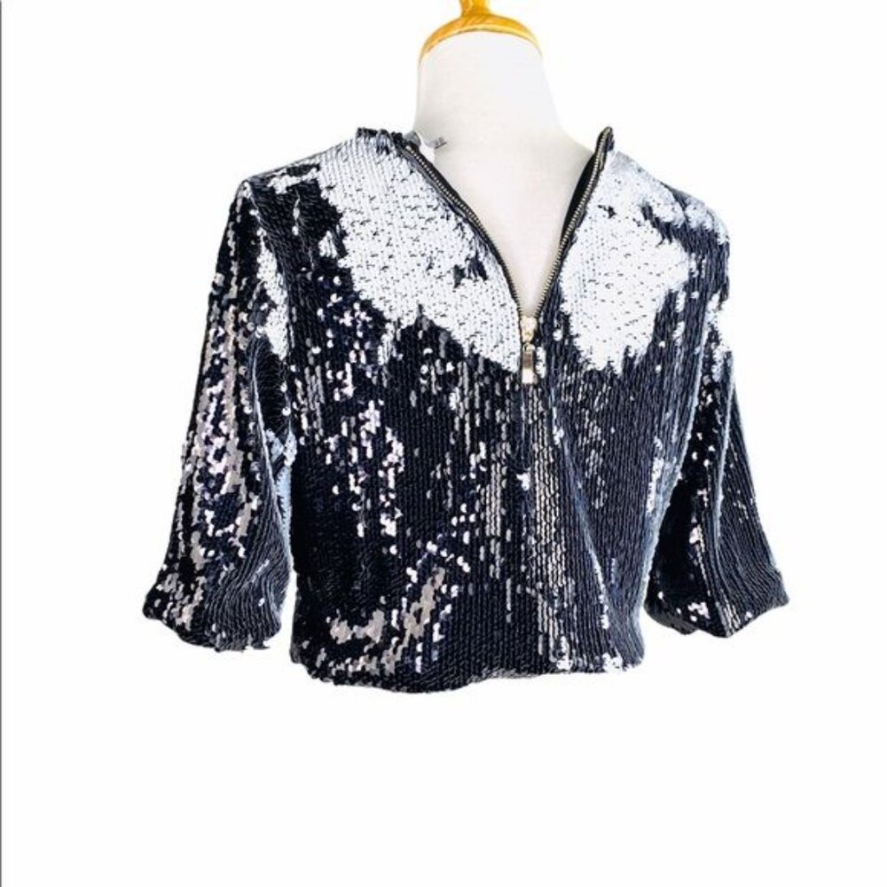 Lucy Paris Crop Top Reversible Sequins Black and White Party Top Size S NWOT - Picture 10 of 13